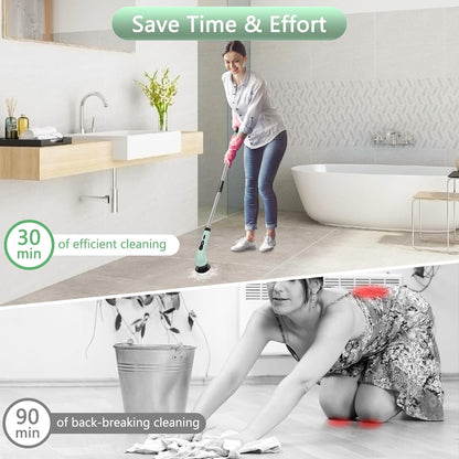 Electric Spin Scrubber, Cordless Shower Scrubber with Extendable Handle, Power Scrubber with 9 Replaceable Brush Heads, Floor Scrubber Shower Cleaning Brush Household Tools for Bathroom Kitchen Pool