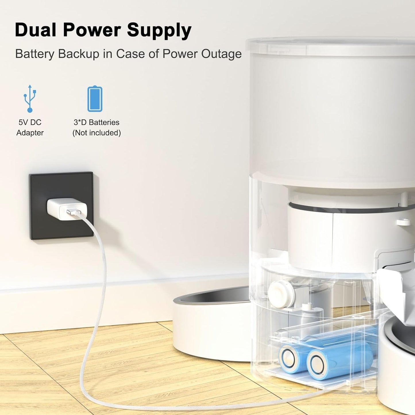 Automatic Cat Feeder, Easy Cleaning Voice Reminder Timed Cat Feeder Dual Power Supply Dual Bowl for Household