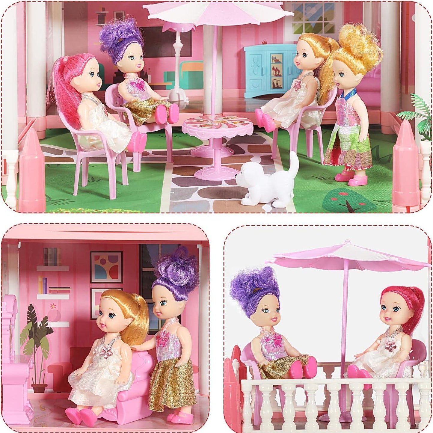 Dollhouse Girls Dreamhouse Playset,14 Room Dollhouse with 4 Doll Toy Figure, Furniture and Accessories, Color Lights, Play House Gift Toys for Kids Ages 3+
