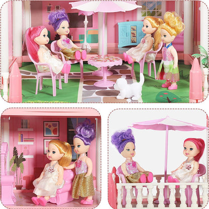 Dollhouse Girls Dreamhouse Playset,14 Room Dollhouse with 4 Doll Toy Figure, Furniture and Accessories, Color Lights, Play House Gift Toys for Kids Ages 3+