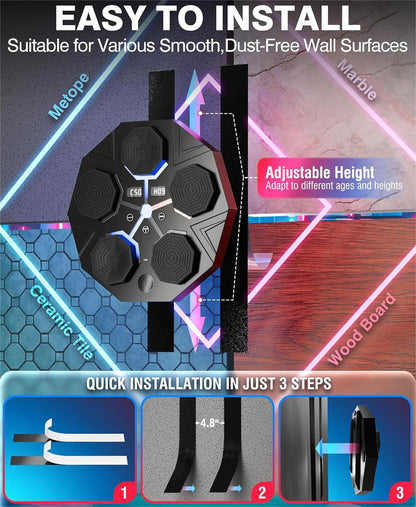 Music Boxing Machine for Adults, Smart Bluetooth Boxing Machine with Boxing Gloves, Wall Mounted Electronic Boxing Training Punching Equipment with Display Screen, Workout Machine for Home Indoor Gym