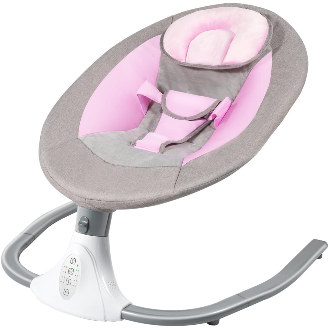 Baby Swings for Infants to Toddler, Electric Baby Swing, Bluetooth Enabled Portable Baby Rocker with Remote Control, 4 Swing Speeds & 12 Lullabies for Newborns 0-18 Months(Pink)