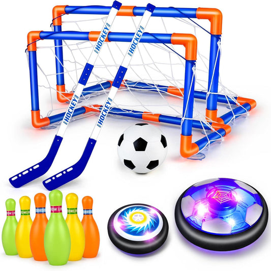 Hover Soccer Ball for Kids, 4-in-1 Air Floating Soccer Toy Set, Rechargeable Hover Soccer & Hockey Ball with LED Light, Indoor Outdoor Toys for Kids, Sport Toys Gift for Boys Girls 3 to 12 Years Old