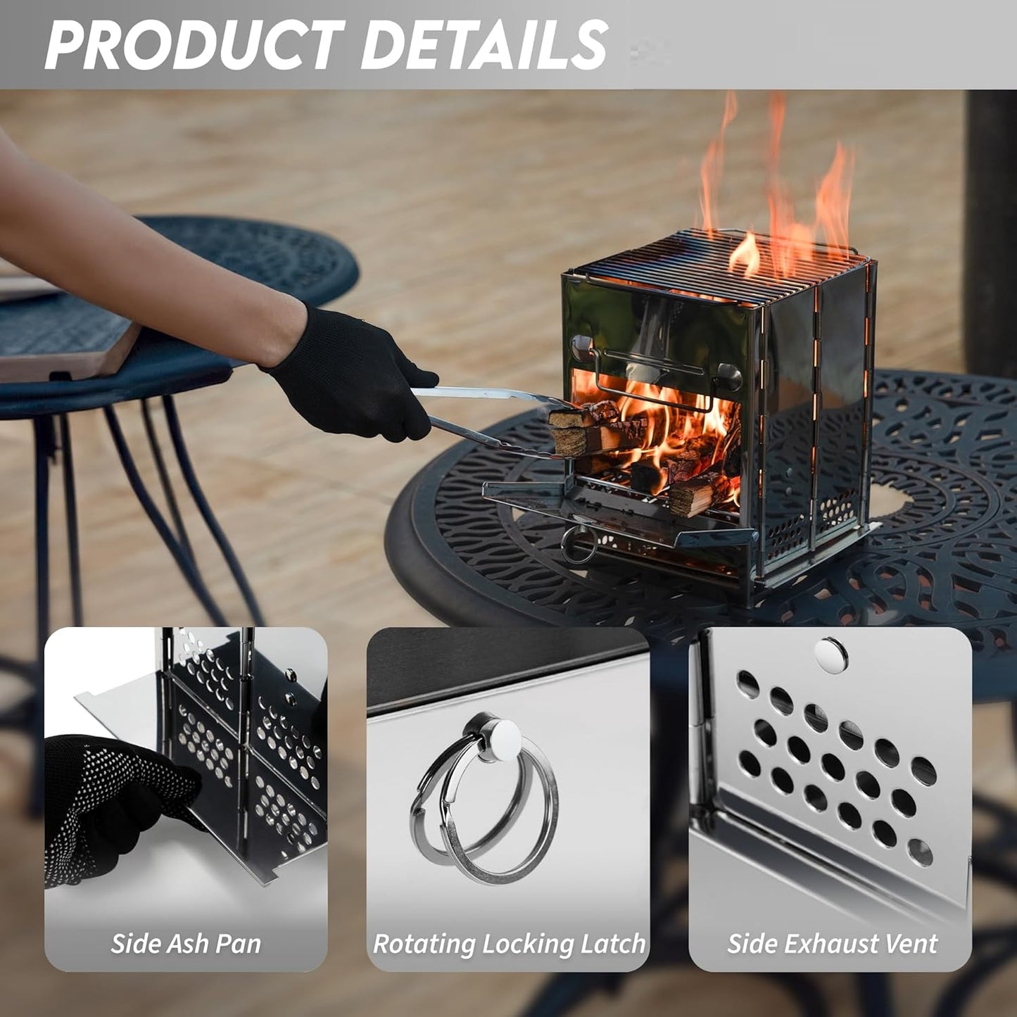 Camping Stove Portable Stainless Steel Backpacking Stove, Folding Lightweight Wood Burning Stove for Outdoor Survival Cooking Picnic Hunting, Mini BBQ Grill with Carry Bag