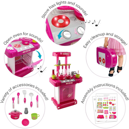 MGAXYFF 28pcs Pretend Play Kitchen, 26Inch Kids Kitchen Playset Toys with Real Lights Sounds, Gift for Toddlers Boys Grlis 2+ Years