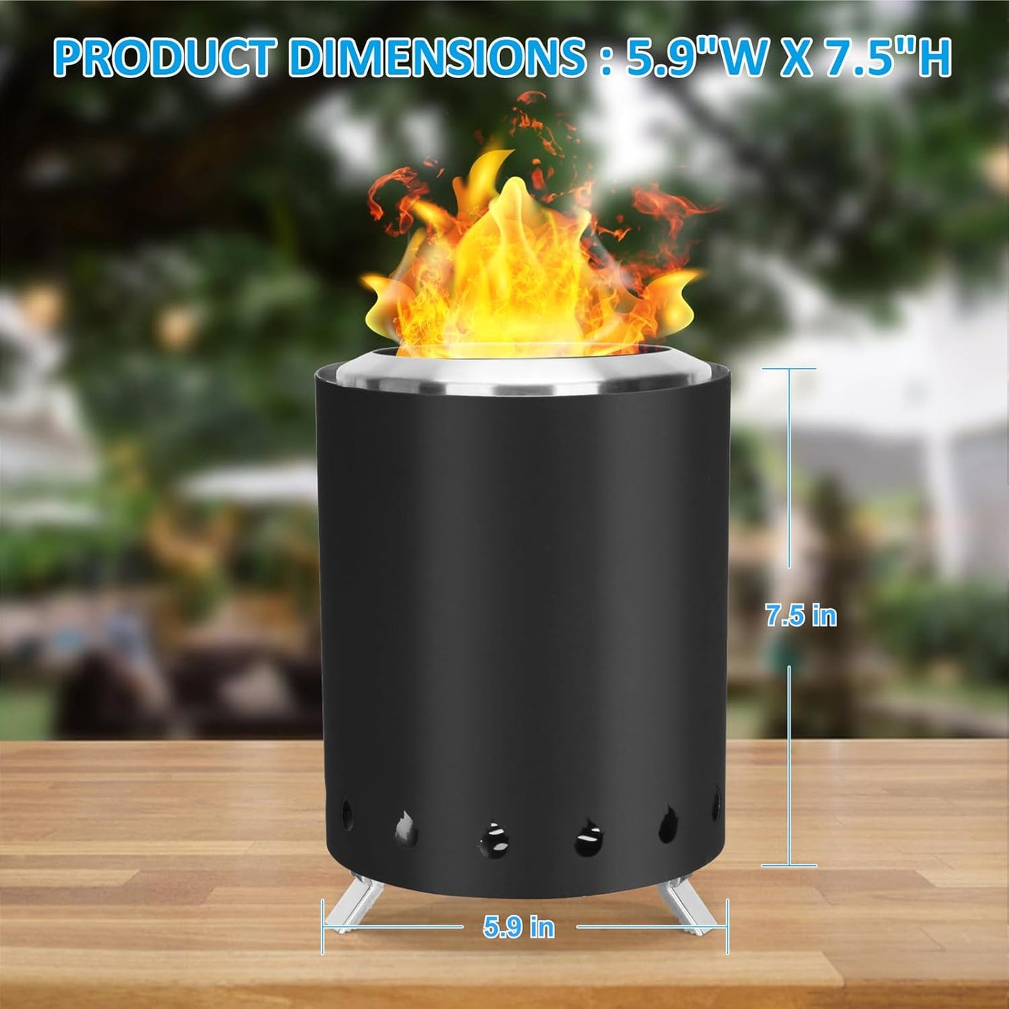 Tabletop Fire Pit with Portable Bag, Portable Smokeless Mini Fire Pit, Wood or Pellets Dual Fuel, Stainless Steel Fire Pit for Camping/Parties/Yard Entertainment, Black