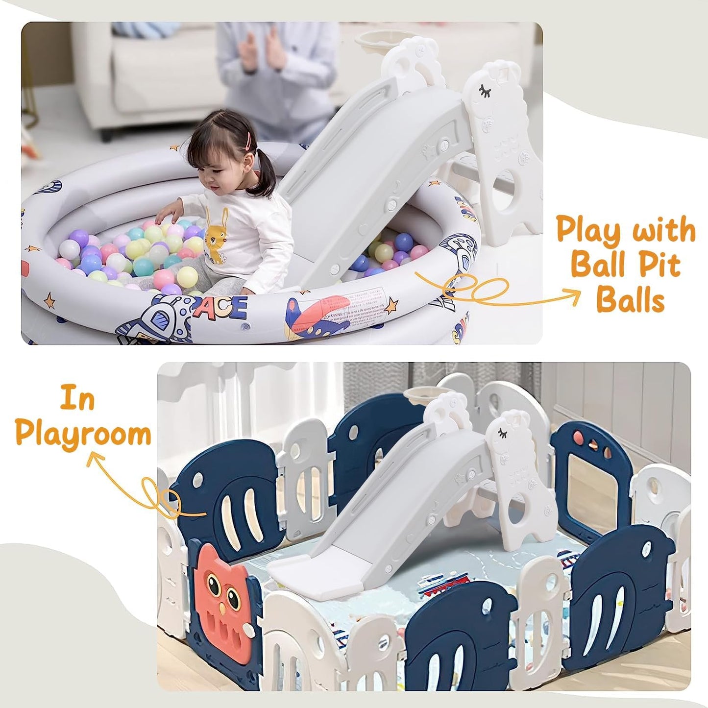 3-in-1 Toddler Slide, First Slide Indoor Outdoor Playground Slide with Folding for Easy Storage, Kids Toddlers Boys Girls Ages 18 Months to 5 Years, Kids Slide with Basket Hoop and Ball