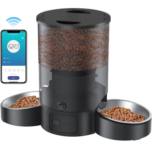 Automatic Cat Feeder, Easy Cleaning Voice Reminder Timed Cat Feeder Dual Power Supply Dual Bowl for Household
