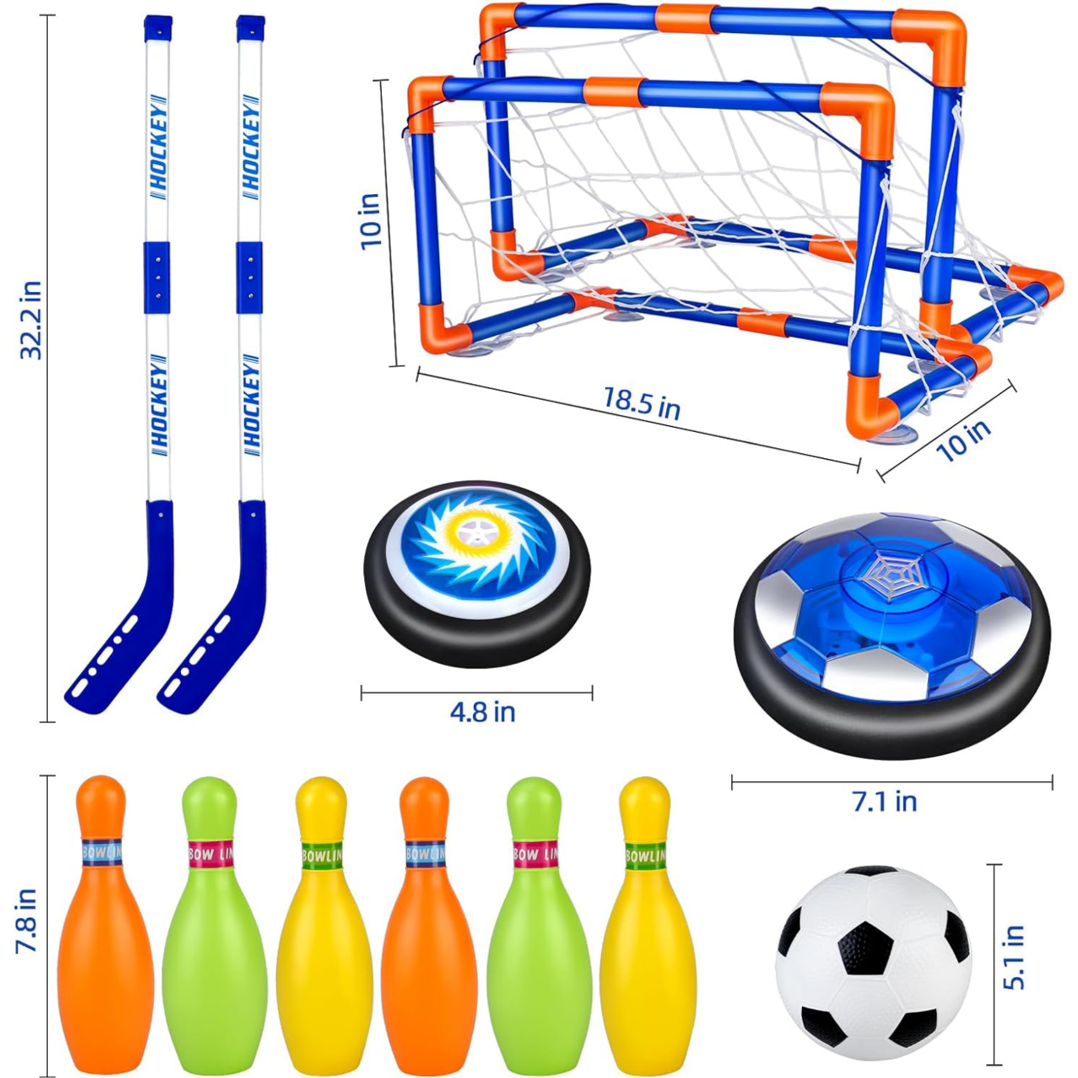 Hover Soccer Ball for Kids, 4-in-1 Air Floating Soccer Toy Set, Rechargeable Hover Soccer & Hockey Ball with LED Light, Indoor Outdoor Toys for Kids, Sport Toys Gift for Boys Girls 3 to 12 Years Old