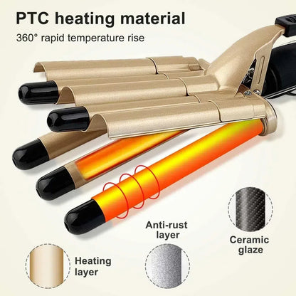 5 Barrel Hair Curling Iron, Digital Display Long Lasting US Plug 110-240V 5 Barrel Hair Crimper Iron For Daily Use