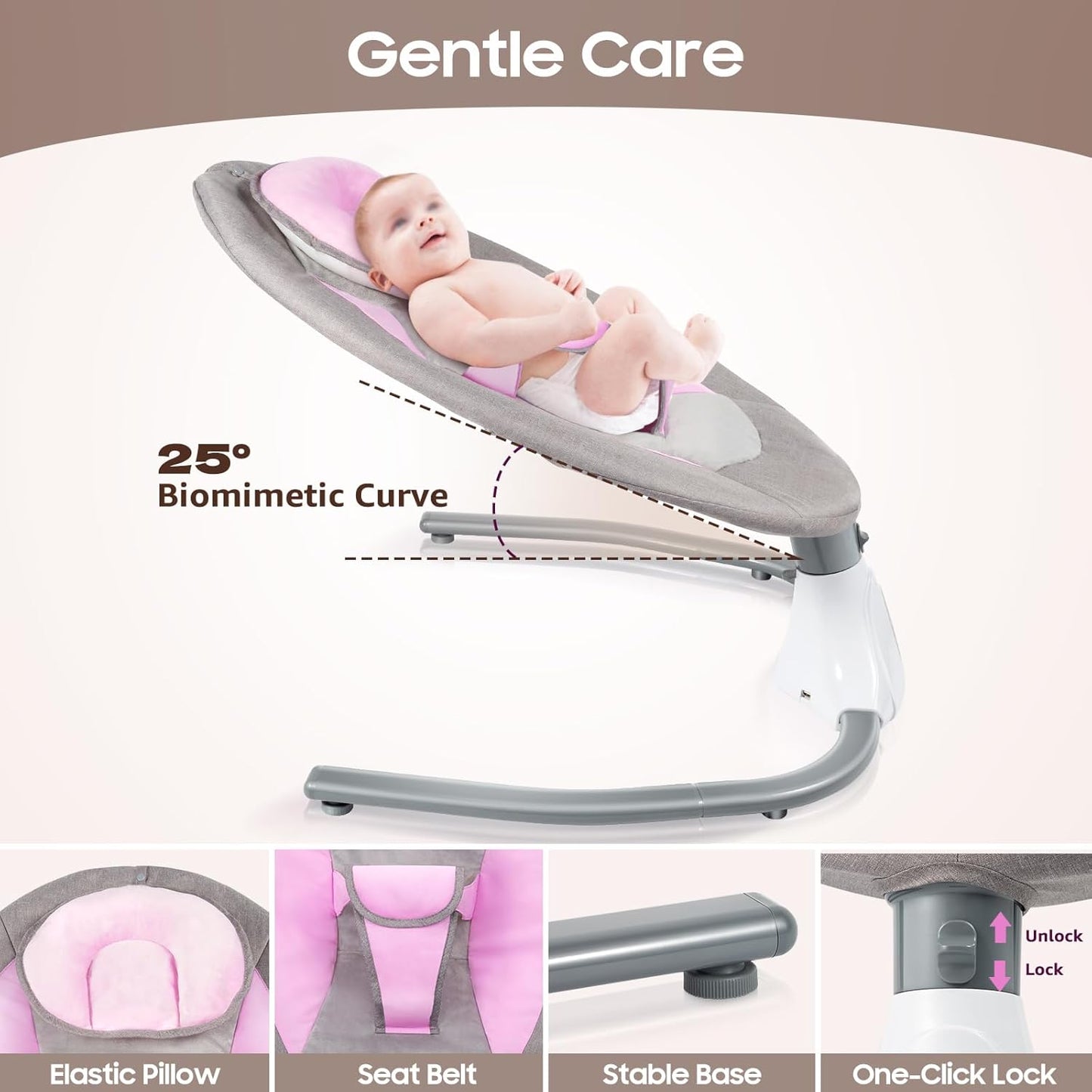 Baby Swings for Infants to Toddler, Electric Baby Swing, Bluetooth Enabled Portable Baby Rocker with Remote Control, 4 Swing Speeds & 12 Lullabies for Newborns 0-18 Months(Pink)