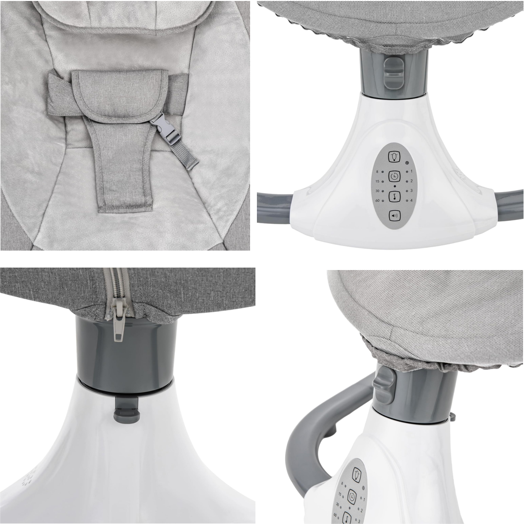 Electric Baby Swing for Infants, Baby Swing Rocker Bouncer with 4 Rocking Speed, 3 Seat Positions Adjustment, Remote Control Baby Swing Rocker for Infants to Toddler 0-18 Months(Gray)