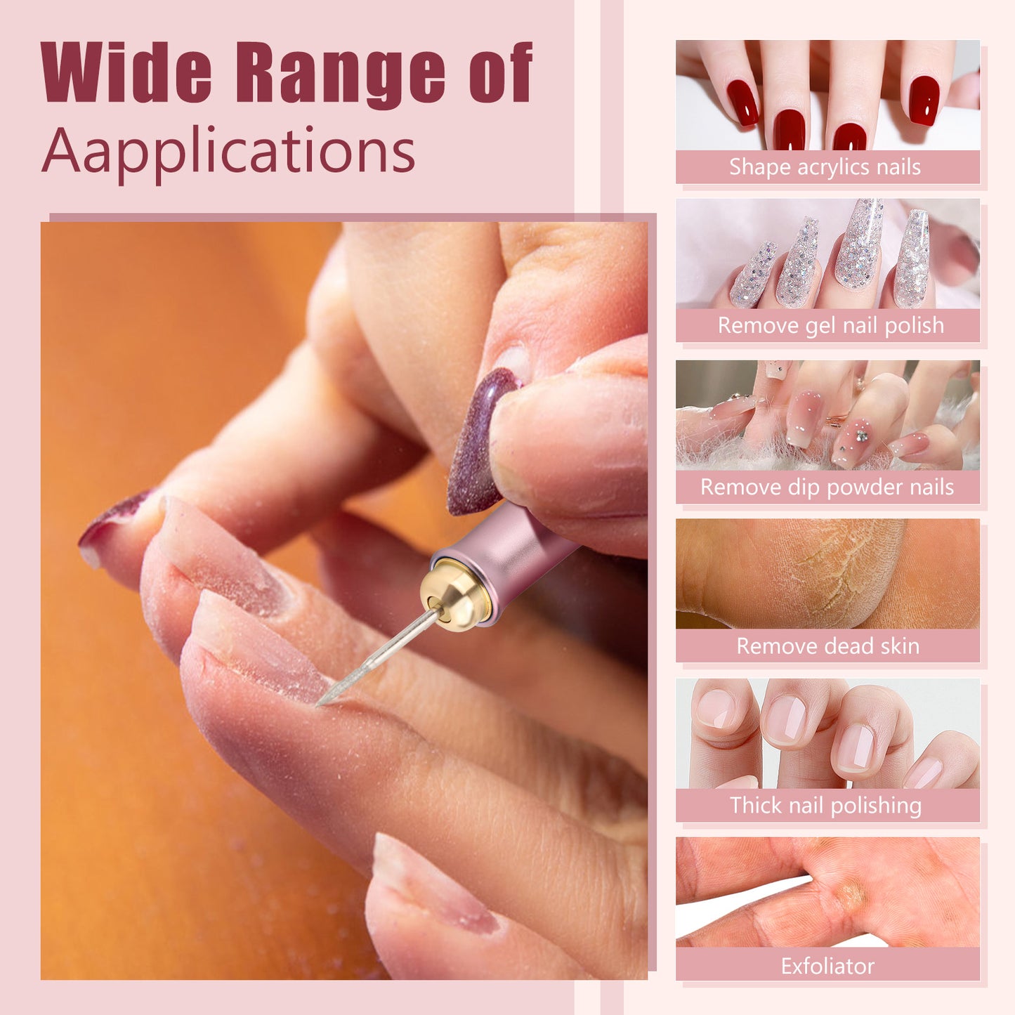 Portable Electric Nail Drill Manicure Pedicure Polishing Shape Tools for Nail Care Beauty Home Salon Use - 35000RPM, Pink