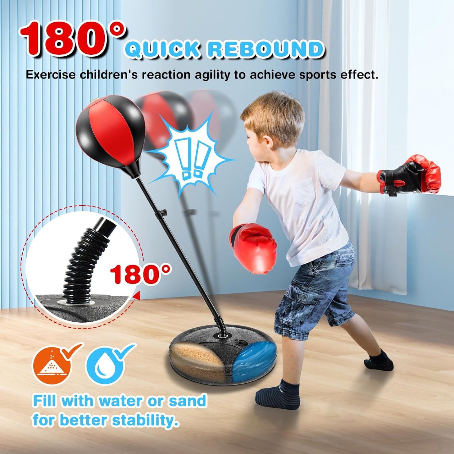 Eotvia Punching Bag for Kids, Freestanding Boxing Set with Junior Gloves, 41 Inch Height Adjustable Punching Bag with Stand, Sport Game Toys for Boys Girls 3-10 Years Perfect for Exercise and Fitness
