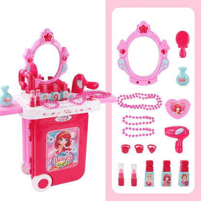 Toddler Vanity Set, 3 in 1 Pretend Princess Girls Vanity Table with Mirror, Lights, Cosmetics and Hair Dryer, Kids Makeup Table Toys Gift for Girls Toddlers Ages 2 3 4 5 6, Pink