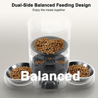 Automatic Cat Feeder, Easy Cleaning Voice Reminder Timed Cat Feeder Dual Power Supply Dual Bowl for Household