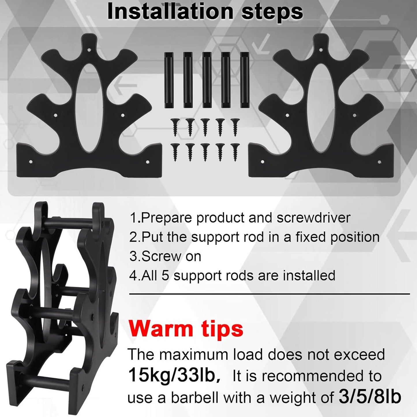Dumbbell Rack Dumbbell Stand 3 Tier Dumbbell Rack Weight Rack Triangular Dumbbell Rack Stand 3 Tier Weight Hoder 23x22.5x8.5cm For Home Gym Exercise