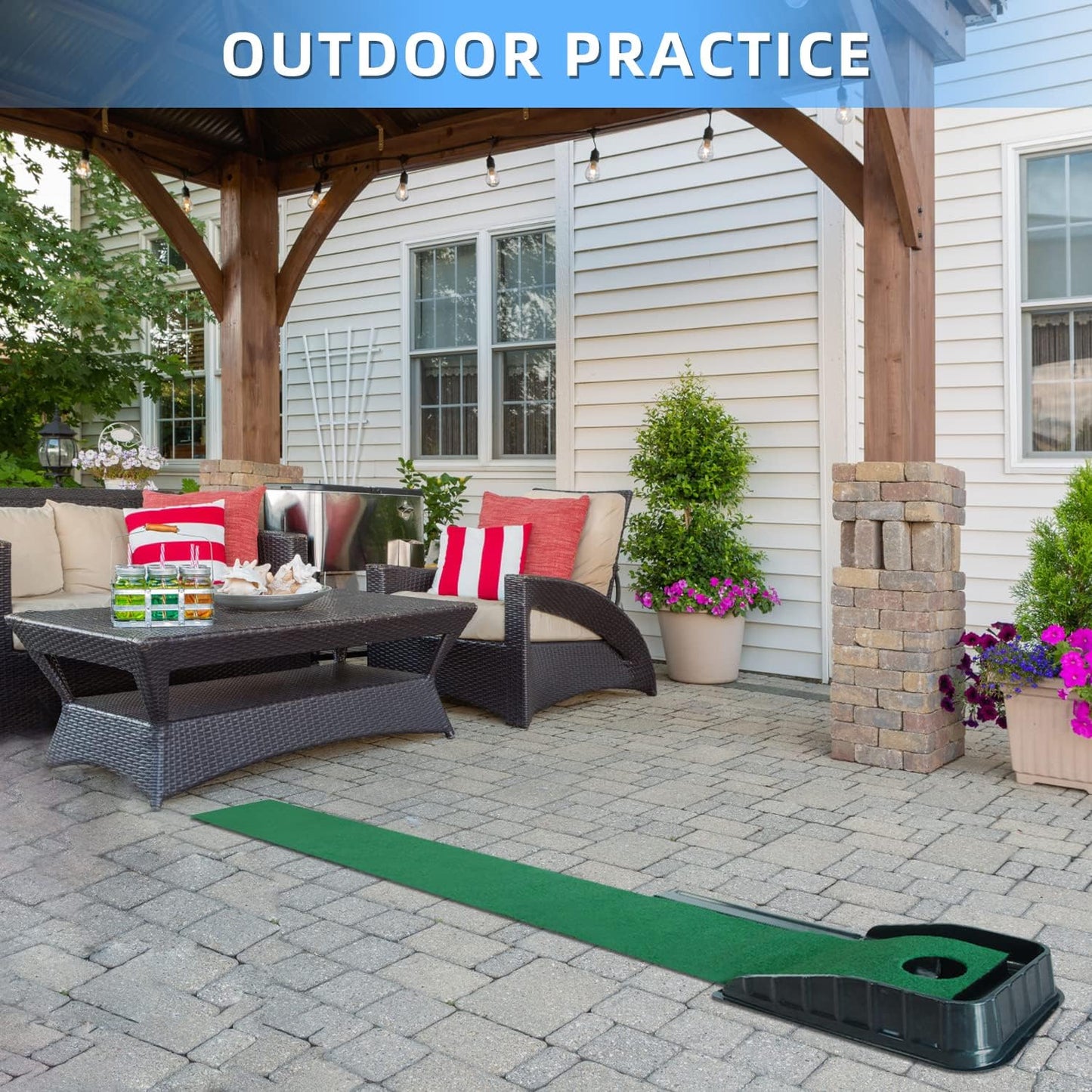 Golf Putting Green, 8.5FT Indoor Golf Putting Mat with Auto Ball Return, Golf Putting Set Mini Golf Game for Home Office Backyard Party, Golf Gifts for Men