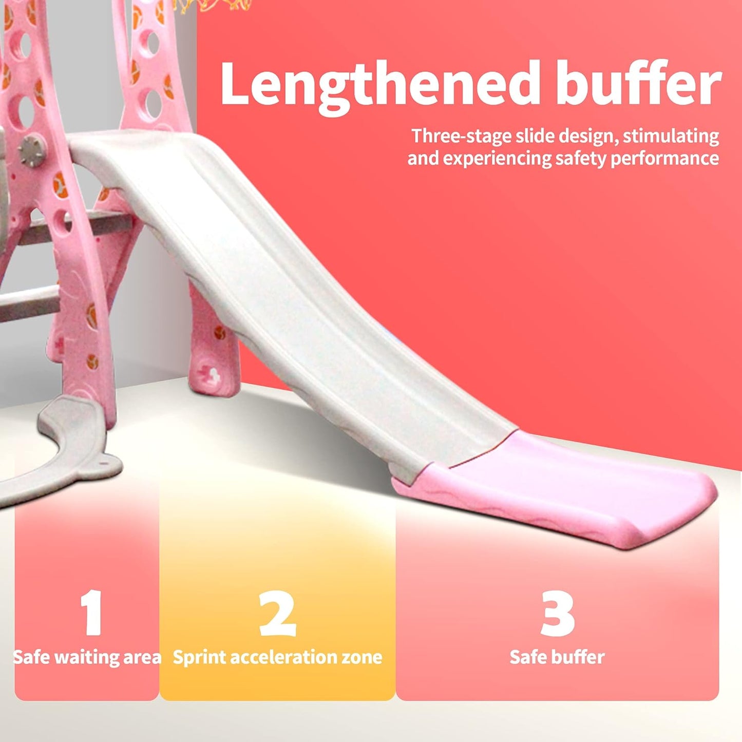 4 in 1 Toddler Swing and Slide Set for Kids Age 1 to 5, Toddler Indoor Playground for Children Baby Swing Set with Swing, Climber, Ball, Basketball Hoop and Long Slide for Boys and Girls