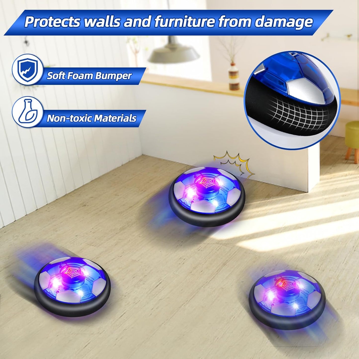 Hover Soccer Ball for Kids, 4-in-1 Air Floating Soccer Toy Set, Rechargeable Hover Soccer & Hockey Ball with LED Light, Indoor Outdoor Toys for Kids, Sport Toys Gift for Boys Girls 3 to 12 Years Old