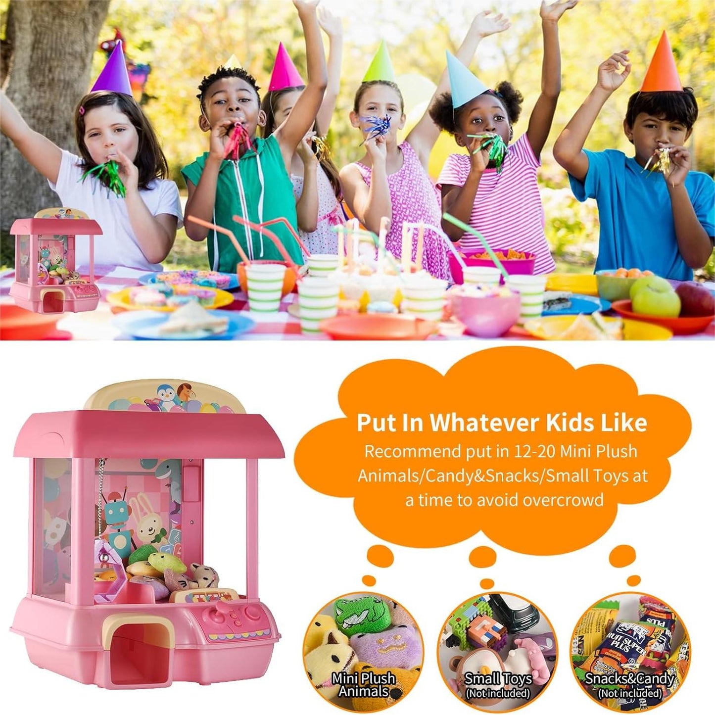Automatic Claw Machine, Vending Prize Machine Dispenser with LED Light & Adjustable Sound,Christmas Birthday Gift for Boys Girls Age 3+ Exercise Hand-Brain