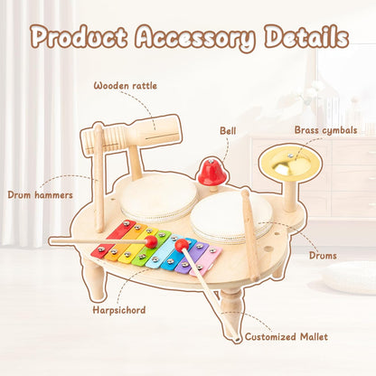 Toddler Drum Set, Xylophone Musical Instruments for Kids, Baby Drums Wood Montessori Music Toy