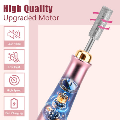 Portable Electric Nail Drill Manicure Pedicure Polishing Shape Tools for Nail Care Beauty Home Salon Use - 35000RPM, Pink