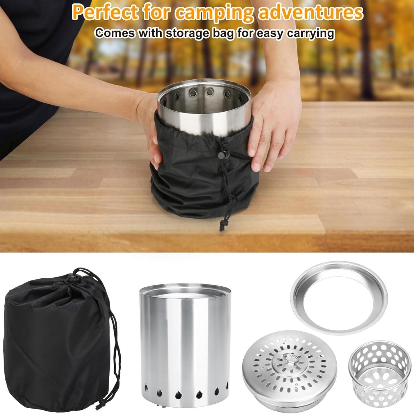 Tabletop Fire Pit with Portable Bag, Portable Smokeless Mini Fire Pit, Wood or Pellets Dual Fuel, Stainless Steel Fire Pit for Camping/Parties/Yard Entertainment, Silver