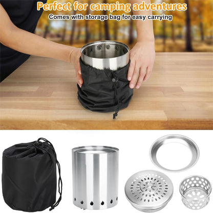 Tabletop Fire Pit with Portable Bag, Portable Smokeless Mini Fire Pit, Wood or Pellets Dual Fuel, Stainless Steel Fire Pit for Camping/Parties/Yard Entertainment, Silver