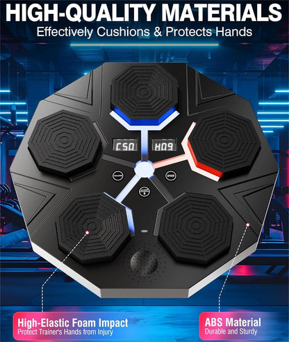 Music Boxing Machine for Adults, Smart Bluetooth Boxing Machine with Boxing Gloves, Wall Mounted Electronic Boxing Training Punching Equipment with Display Screen, Workout Machine for Home Indoor Gym