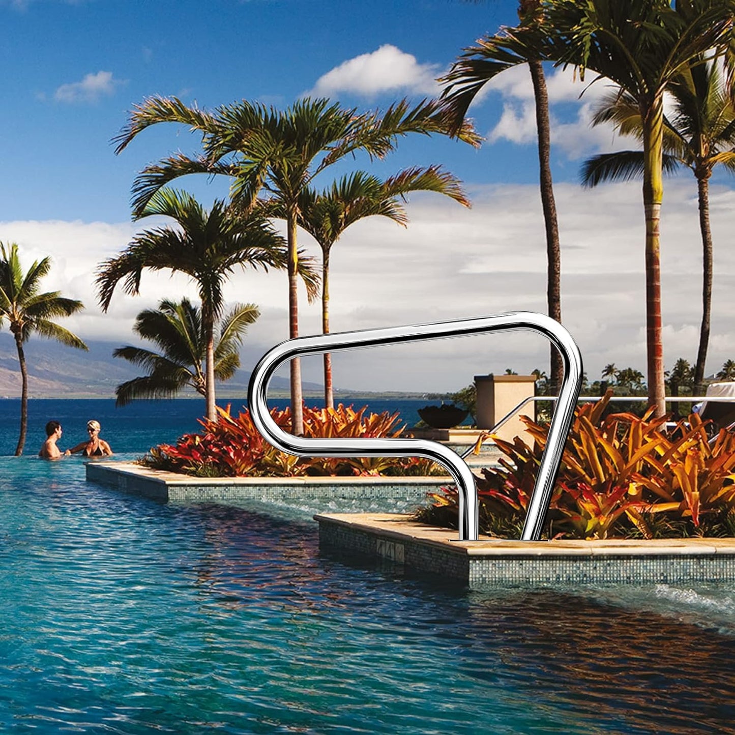 31.5"x22.2" Pool Handrail, Swimming Pool Stair Rail Mounted Pool Rail with Base Plate, 304 Stainless Steel Safety Rail for Pools Spas, 375 lbs Load Capacity