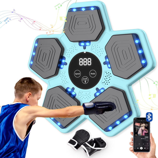 Music Boxing Machine for Kids, Smart Bluetooth Boxing Machine with Boxing Gloves, Wall Mounted Electronic Boxing Training Punching Equipment with Display Screen, Workout Machine for Home Indoor Gym