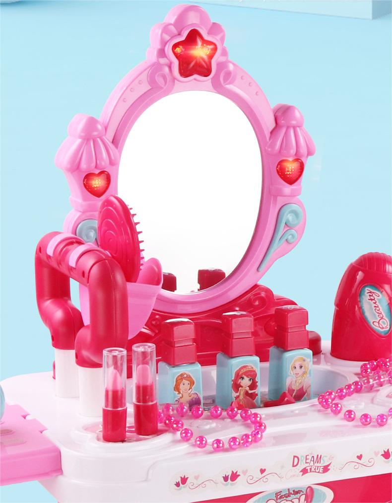 Toddler Vanity Set, 3 in 1 Pretend Princess Girls Vanity Table with Mirror, Lights, Cosmetics and Hair Dryer, Kids Makeup Table Toys Gift for Girls Toddlers Ages 2 3 4 5 6, Pink