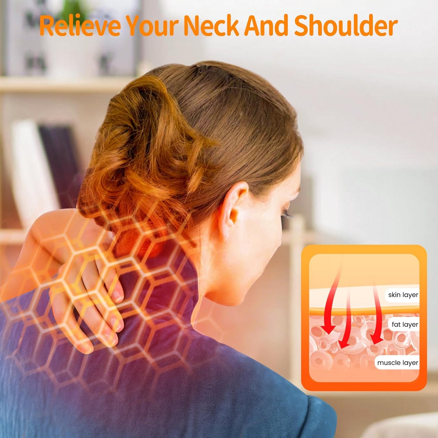 Heating Pad for Neck and Shoulders , with 10 Heat Settings, 3 Timer Settings, Auto Shut Off, Machine Washable, 17"x 23" Blue Weighted Heating Pad for Neck Shoulder Back, Christmas Gift
