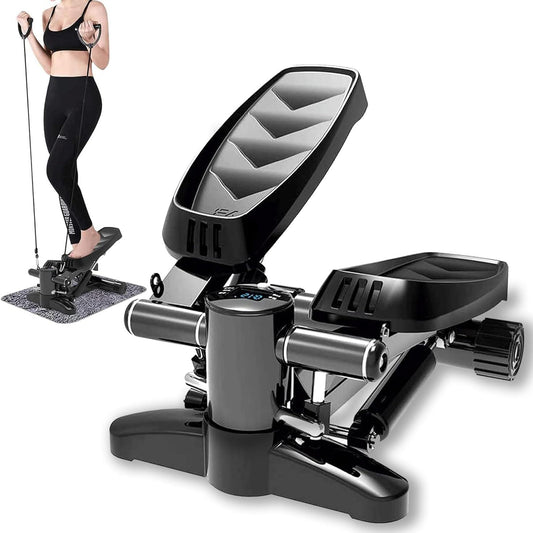 Eotvia Steppers for Exercise, Portable Mini Stepper with Resistance Bands for Home Gym Cardio, Air Stepper Climber Machine with Digital Monitor, Anti-slip Mat, Under Desk Exercise Machine, Max 330lbs