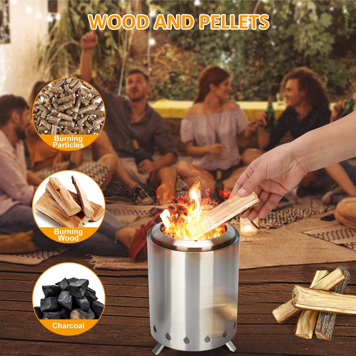 Tabletop Fire Pit with Portable Bag, Portable Smokeless Mini Fire Pit, Wood or Pellets Dual Fuel, Stainless Steel Fire Pit for Camping/Parties/Yard Entertainment, Silver