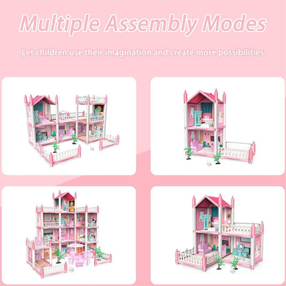 Dollhouse Girls Dreamhouse Playset,14 Room Dollhouse with 4 Doll Toy Figure, Furniture and Accessories, Color Lights, Play House Gift Toys for Kids Ages 3+