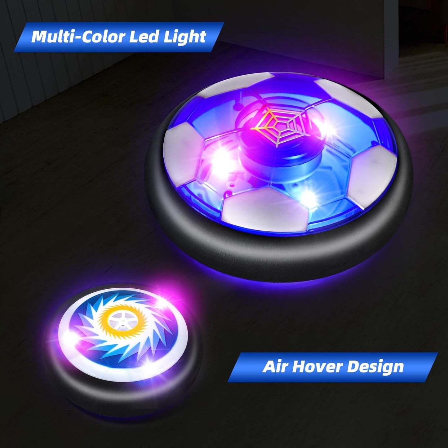 Hover Soccer Ball for Kids, 4-in-1 Air Floating Soccer Toy Set, Rechargeable Hover Soccer & Hockey Ball with LED Light, Indoor Outdoor Toys for Kids, Sport Toys Gift for Boys Girls 3 to 12 Years Old