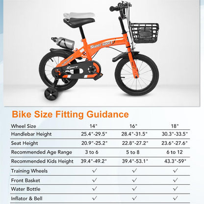 16" Kids Bike with Training Wheels, Height Adjustable Kid's Bicycle with Basket/Water Bottle/Inflator/Bell, Christmas Birthday New Year Xmas Gifts for Girls Boys Toddlers Kids 3 to 8 Years Old