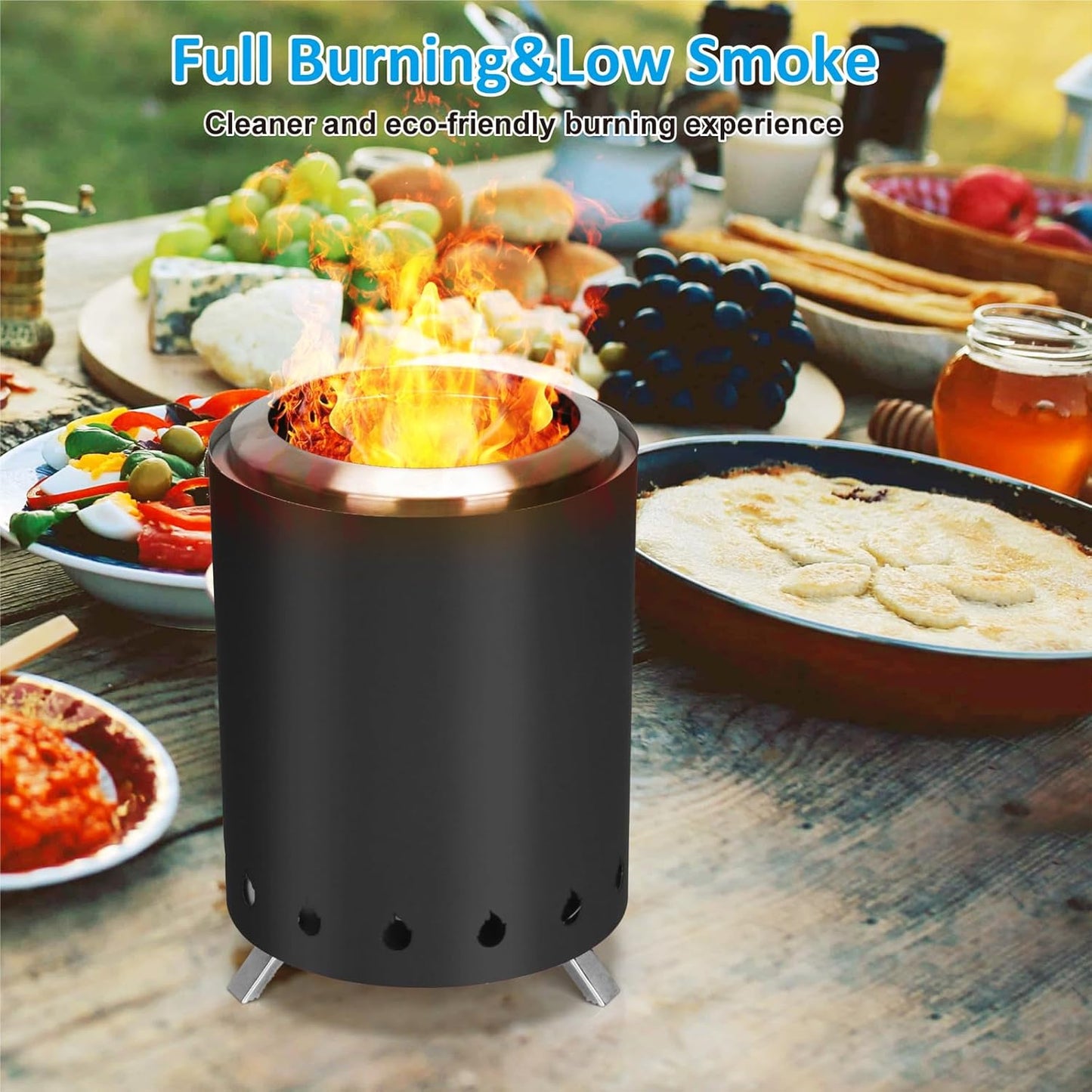 Tabletop Fire Pit with Portable Bag, Portable Smokeless Mini Fire Pit, Wood or Pellets Dual Fuel, Stainless Steel Fire Pit for Camping/Parties/Yard Entertainment, Black