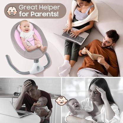 Baby Swings for Infants to Toddler, Electric Baby Swing, Bluetooth Enabled Portable Baby Rocker with Remote Control, 4 Swing Speeds & 12 Lullabies for Newborns 0-18 Months(Pink)
