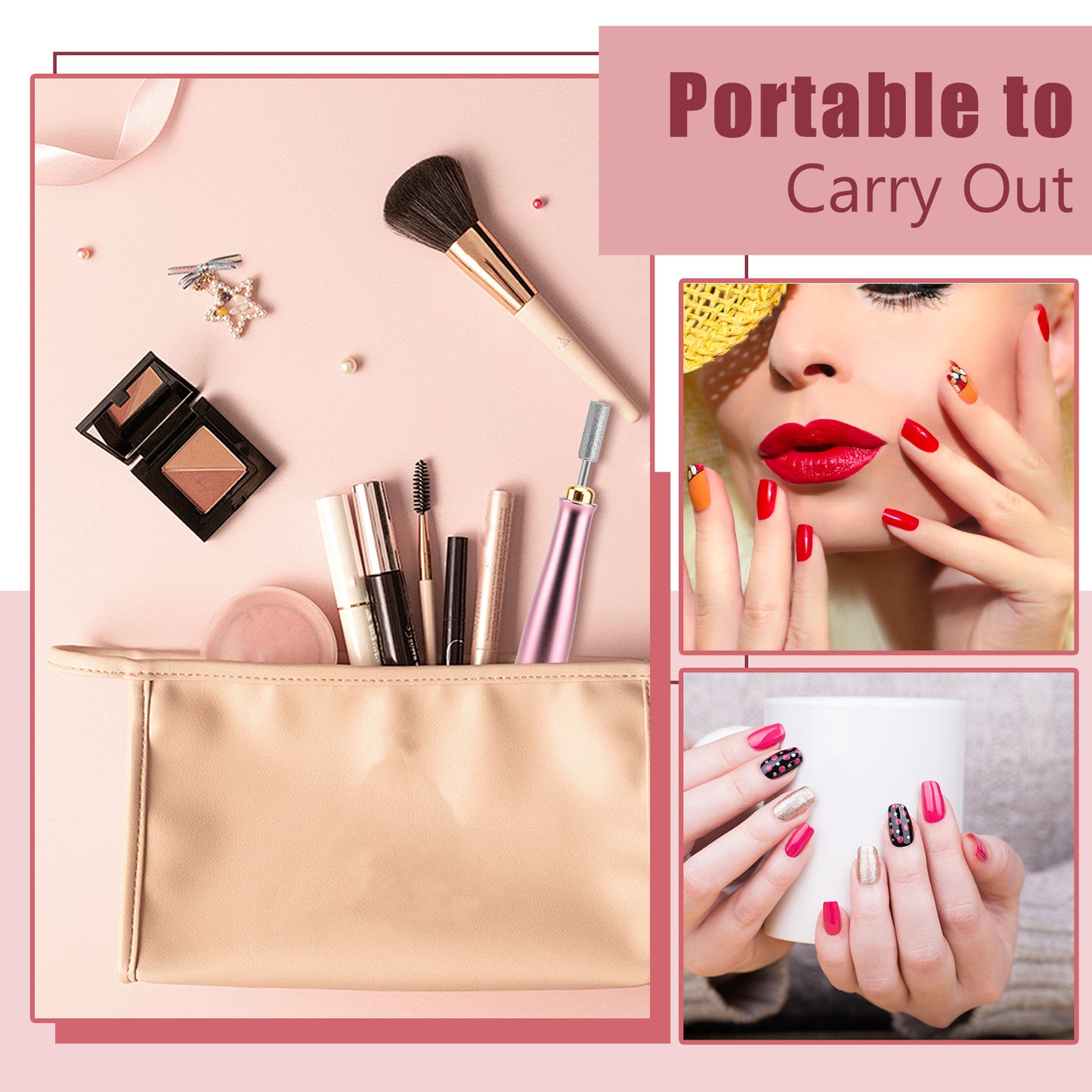 Portable Electric Nail Drill Manicure Pedicure Polishing Shape Tools for Nail Care Beauty Home Salon Use - 35000RPM, Pink
