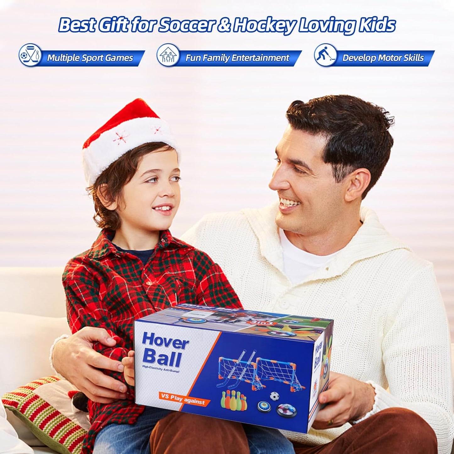 Hover Soccer Ball for Kids, 4-in-1 Air Floating Soccer Toy Set, Rechargeable Hover Soccer & Hockey Ball with LED Light, Indoor Outdoor Toys for Kids, Sport Toys Gift for Boys Girls 3 to 12 Years Old