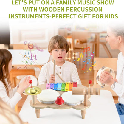 Toddler Drum Set, Xylophone Musical Instruments for Kids, Baby Drums Wood Montessori Music Toy