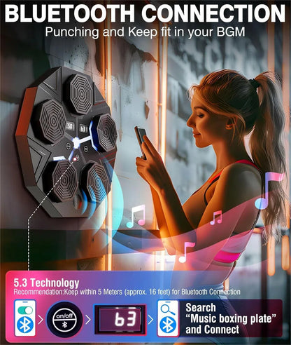 Music Boxing Machine for Adults, Smart Bluetooth Boxing Machine with Boxing Gloves, Wall Mounted Electronic Boxing Training Punching Equipment with Display Screen, Workout Machine for Home Indoor Gym