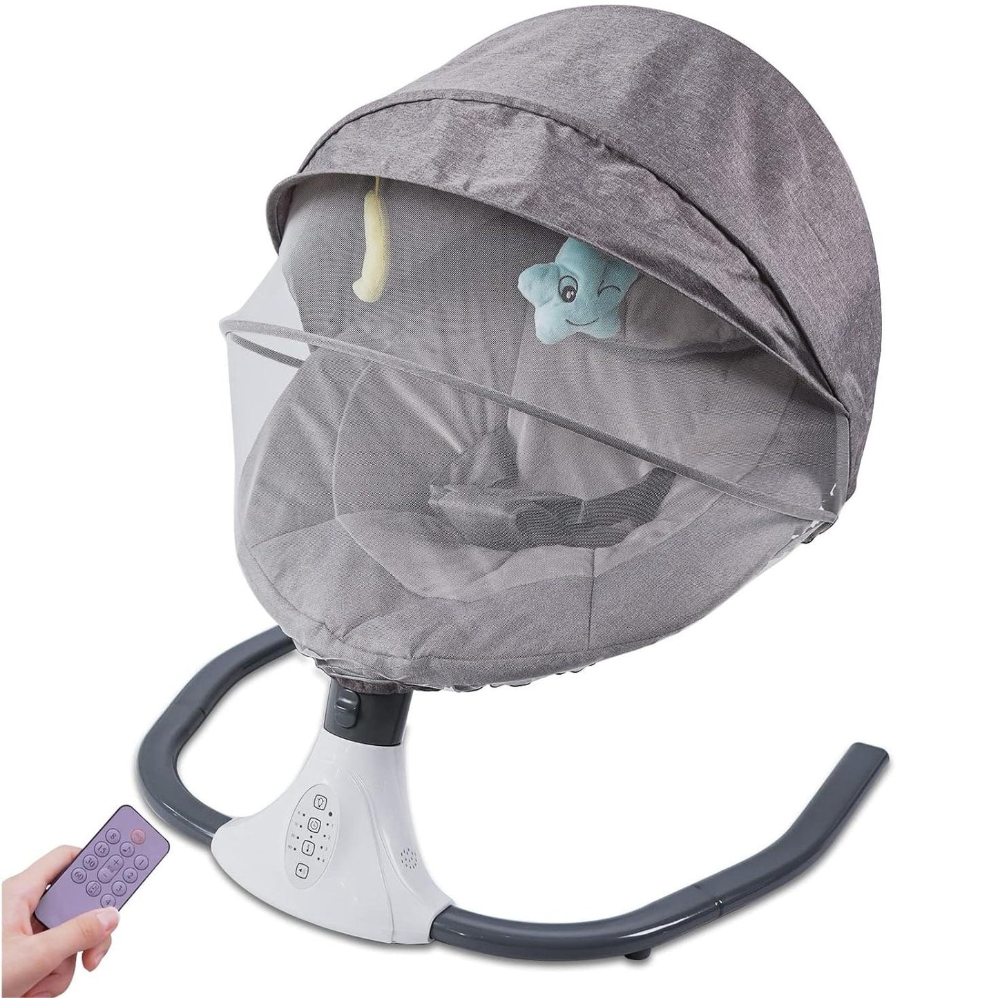 Electric Baby Swing for Infants, Baby Swing Rocker Bouncer with 4 Rocking Speed, 3 Seat Positions Adjustment, Remote Control Baby Swing Rocker for Infants to Toddler 0-18 Months(Gray)