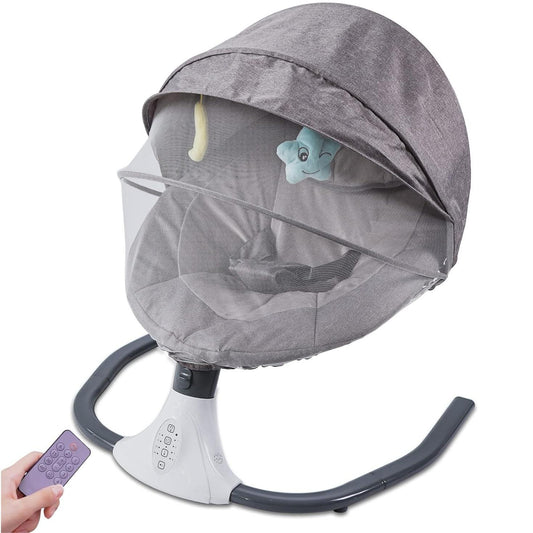 Electric Baby Swing for Infants, Baby Swing Rocker Bouncer with 4 Rocking Speed, 3 Seat Positions Adjustment, Remote Control Baby Swing Rocker for Infants to Toddler 0-18 Months(Gray)