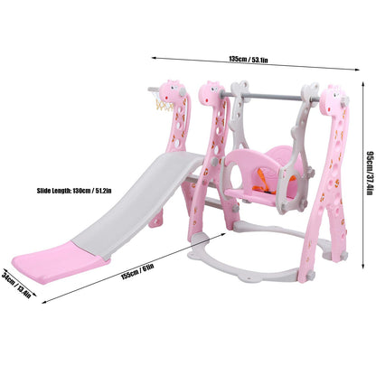 4 in 1 Toddler Swing and Slide Set for Kids Age 1 to 5, Toddler Indoor Playground for Children Baby Swing Set with Swing, Climber, Ball, Basketball Hoop and Long Slide for Boys and Girls