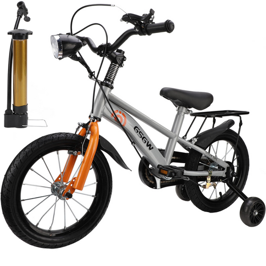 Kids Bike, Training Wheels Rubber Tires Carbon Steel Adjustable Seat Handlebar Boys Girls Bike  For Indoor