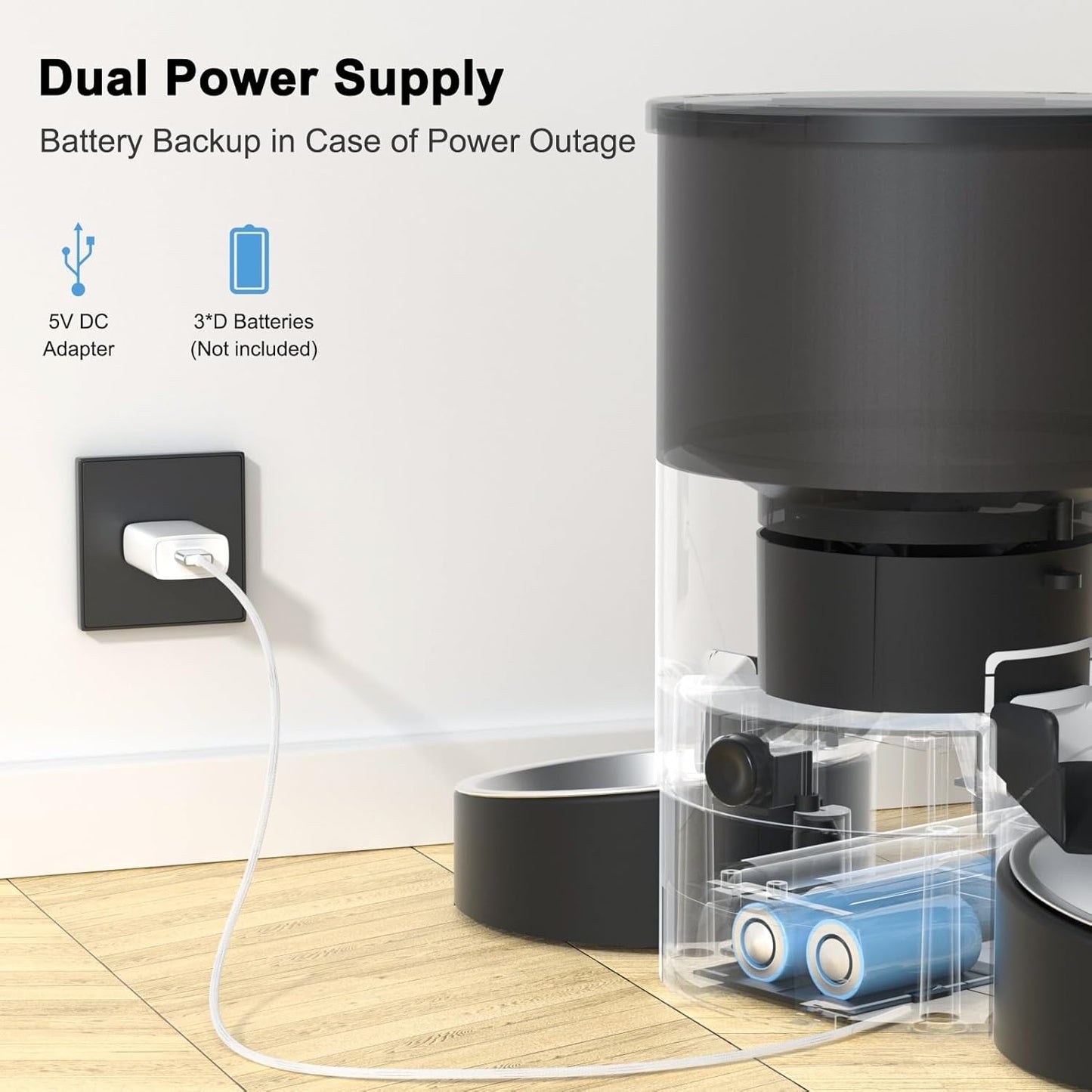 Automatic Cat Feeder, Easy Cleaning Voice Reminder Timed Cat Feeder Dual Power Supply Dual Bowl for Household